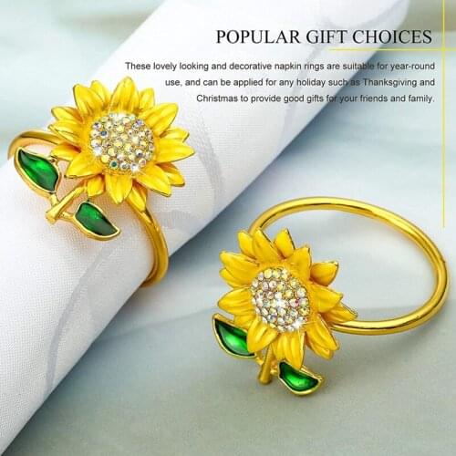 12 Pieces Sunflower Napkin Holder Rings Napkin Adornment for Wedding, Dinner Party, Mother' S Day, Birthday-ABUX