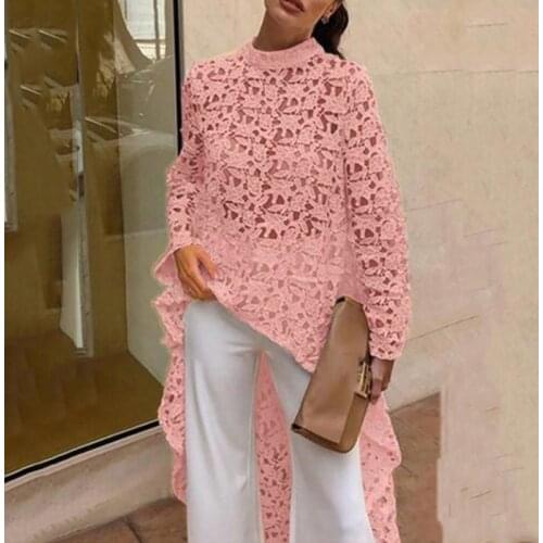 2020 Sexy Beach Blouse Summer O-Neck Bikini Smock Crochet Hollow Out Knitted Irregular Tops White Female Shirt Transparent Tops