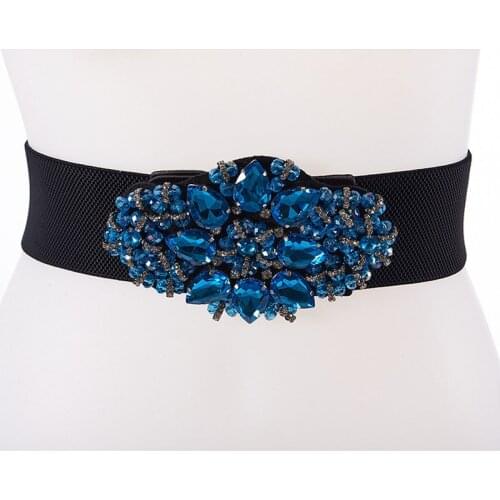 2021 Big Rhinestone Belts Crystal shiny Style retro wide crystal Waistband short Multi-Colored designer elastic belt TOYOOSKY