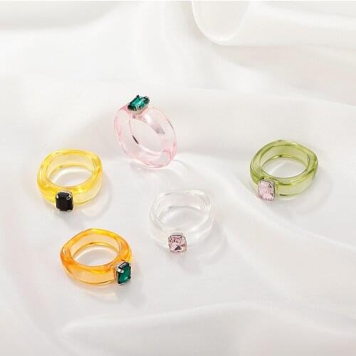2021 Trendy Colourful Transparent Resin Acrylic Ring For Women Korean Creative Geometric Square Round Irregular Rings Jewelry