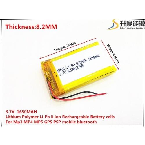 3.7V 1650mAh 823458 Lithium Polymer Li-Po li ion Rechargeable Battery cells For Mp3 MP4 MP5 GPS mobile bluetooth