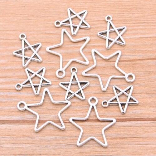 40Pcs 2 Styles Photo Color Hollow Five-Pointed Star Charms Pendants Handmade Decoration Vintage For DIY Jewelry Making Findings
