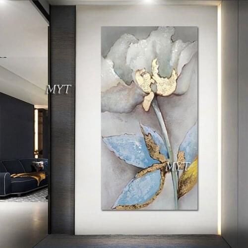 Three White Flowers Abstract Oil Painting Modern Hand-painted Wall Art Living Room Picture Home Decoration Painting No Framed