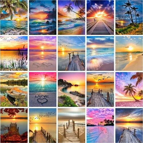 Huacan Diamond Mosaic Full Sunset 5D Diy Diamond Painting Bridge Pictures Of Rhinestones Handicraft