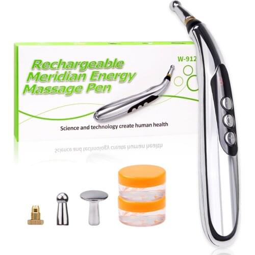 Acupuncture Pen USB Rechargeable Electronic Meridian Therapy Machine Massager Relief Pain Tools with 3 Massage Heads 9 Levels