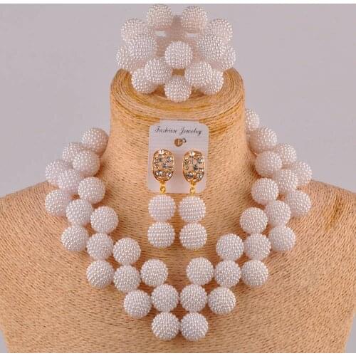 White Jewelry Set Heart-shaped African Necklace Nigerian Wedding Set FZZ108
