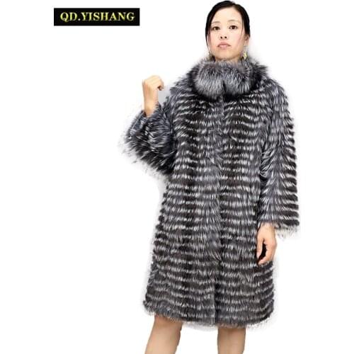 Real silver fox fur coat,natural fox fur coat women fur coat fox， Wool knit liner,stylish stand collar 2019 QD.YISHANG