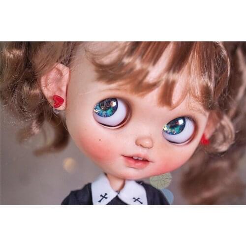 Blythe size glass eye piece real hand painted eye piece color green flash doll accessories
