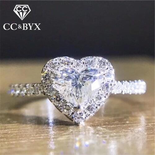 CC Trendy Jewelry Rings For Women S925 Silver Heart Cubic Zirconia Stone Bridal Wedding Ring Engagement Bijoux Femme CC829