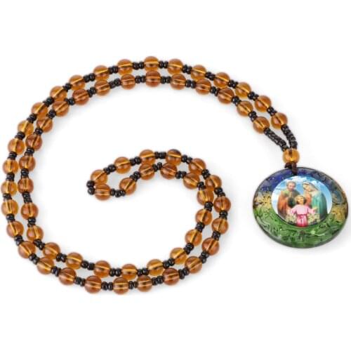 Christian Holy Family Pendant Rosary Necklace for Men Women Prayer Beads Chain Unisex Jewelry Communion Baptism Gifts