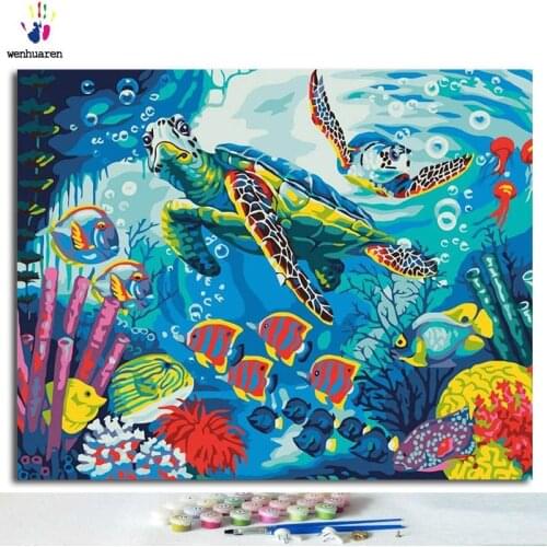DIY frame seabed turtle digital DIY painting seascape modern mural picture hand-painted oil painting home decoration