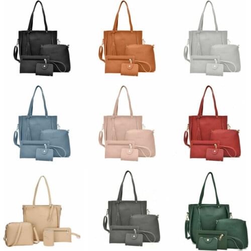 9 Colors Dropshipping 4PCS Handbag Set Women PU Leather Shoulder Bag Four-Piece Shoulder Bag Tote Messenger Purse Bag