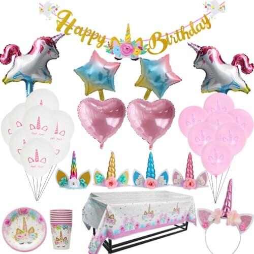Unicorn Party Decorations Disposable Tableware Pink Paper Cups Plate Birthday Party Decoration Girl Baby Shower Party Supplies