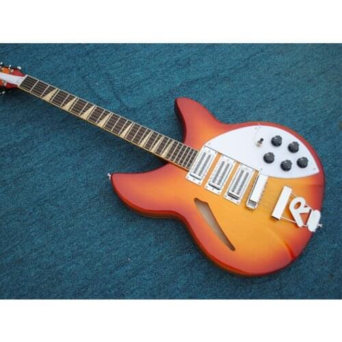 Orange color 6 strings Electric Bass Guitar with White Pickguard,Rosewood Fingerboard,Chrome Hardware,Provide custom service