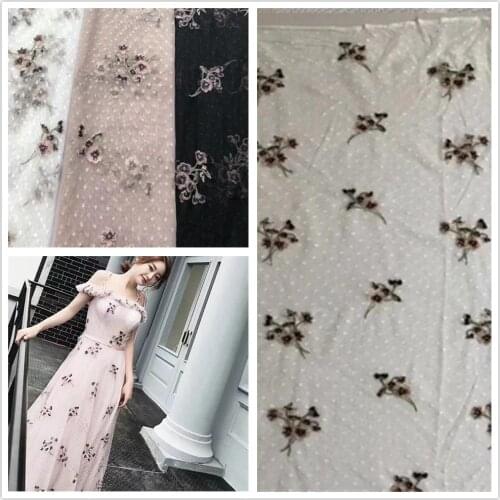 Antique cotton Chiffon embroidery lace fabric Rose Embroidery Fabric
