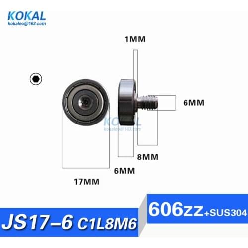 [JS17*6-C1L8M6]Free Shipping 10pcs NTBG 17-6 sus304 screw 626zz ball bearing M6 male thread shaft 626zz ball bearing