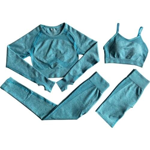 4PCS Flex Seamless Yoga Set Workout Clothes Women Sports Bra Tops+Fitness Leggings Sports Wear Gym Clothing Athletic Sport Set