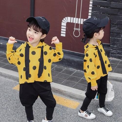 Ropa De Niña Boutique Long Sleeve Girls Hooded Yellow Dots Fashion Princess Two Piece Thanksgiving Outfits Toddler Girl Clothes