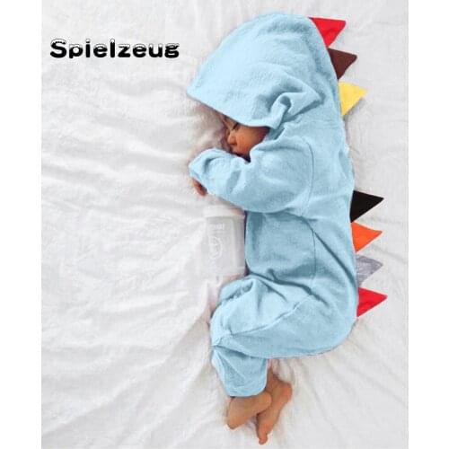 Baby Boy Girl 3D Dinosaur Costume Solid pink gray blue Hooded Pullover Zipper Rompers warm autumn cotton Playsuit Clothes#p4