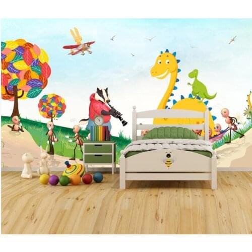 Creative Hand Painting Animal Dinosaur Carton Wallpaper for Kids Bedroom Wall Murals Home Decorative Children Room Contact Paper
