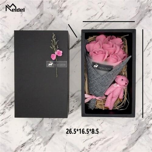 Meldel Soap Rose Artificial Flower Bear in Gift Box Preserved Soap Rose Flower Pink Wedding Valentines Mothers Day Birthday Gift