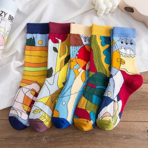 PEONFLY Couple Socks Autumn Winter New Cartoon Abstract Pattern Cotton Socks Art Creative Fashion Funny Happy Lovers Socks