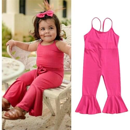 2020 New Fashion Toddler Kid Baby Girl Clothes Strap Sleeveless Overalls Cotton Flare Pants Solid Jumpsuit Outfits Clothes
