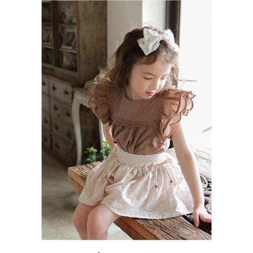 New 2021 Summer Strawberry Shan Korean Childrens Clothing Children Girls Pure Color Ladies Fei Edge T-Shirt Factory Direct Sale