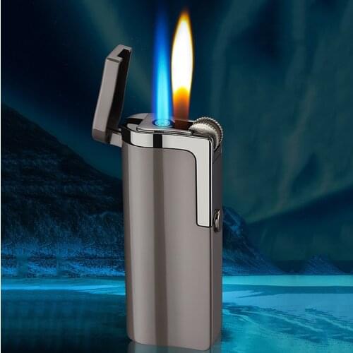 Novelty double fire GAS inflatable windproof open flame lighter personalized metal Zinc Alloy SMOKE gift lighter