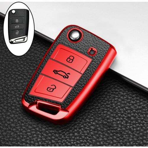 NEW Leather+TPU Car Smart Key Cover Full Case Bag For Volkswagen VW Golf 7 mk7 Skoda Octavia A7 keychain Auto Part Accessories