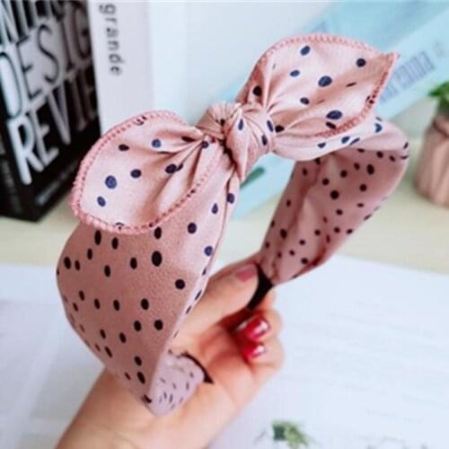 Women Dots Print Lovely Bow Hairband Headband Solid Adults Casual Headdress Top Bow Knot Headband Cute Ear Knot Hair Hoop