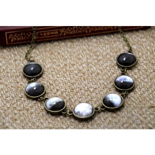6pcs/lot Moon phase necklace Lunar Phases Jewelry Glass Dome Statement Necklace Space jewelry Moon phases Planet