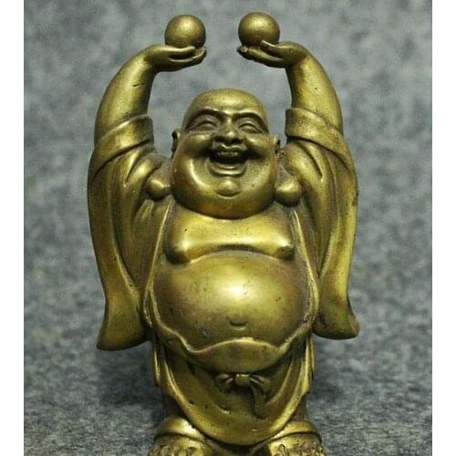 YM 316 China Pure Brass Buddhism Stand Happy Laugh Maitreya Buddha Statue