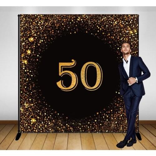 Custom gold 50 birthday sequins black backgrounds High quality Computer print party backdrops