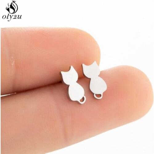 Fashion Cute Kitten Stud Earrings Small Stainless Steel Long Tail Cat Earring for Women Girls Kids Birthday Jewelry Accessories