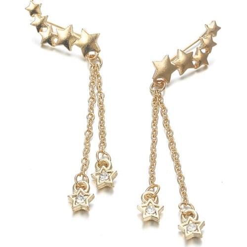 Tassel Earrings Star Stud Earrings Gold Metal Rhinestone Party Jewelry for Women Girls Aretes Femme Korean Pendientes Brinco