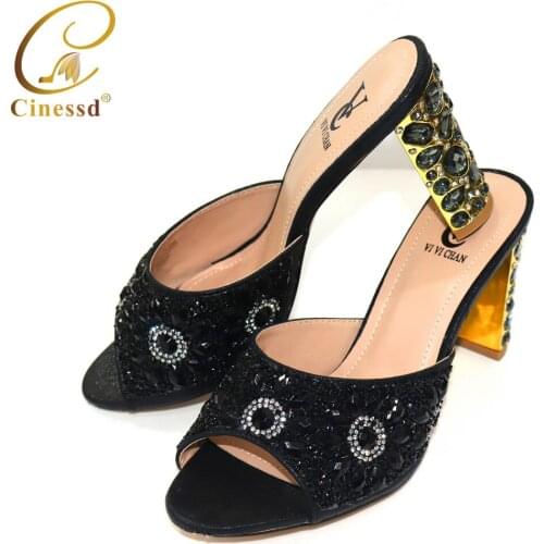 New products Italian womens shoes African party banquet ladies single shoes rhinestone decoration rhinestone Nigeria pump