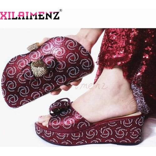 Wine Color New Fashion Mature Spring Women Party Shoes And Bag Set For Party Nigerian Style High Heel Sandals And Bag Set