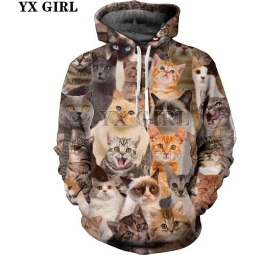 YX GIRL Brand clothing 2018 autumn New Fashion Sweatshirts cute cat 3d Print Hoodies Mens Womens Harajuku style Tracksuits