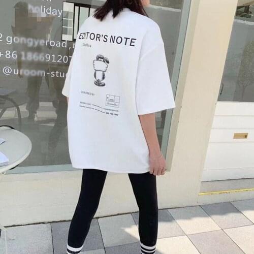 Fashion Cartoons print 2021 womens cotton large size loose short-sleeved T-shirt mid-length Tops soft summer T-shirt