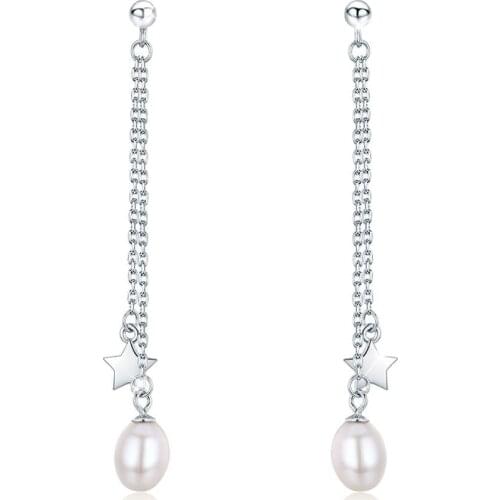 ANNA QUEEN Star Pearl Dangle Drop Earrings Fashion Long Dangle Pearl Earrings for Women PEW0034
