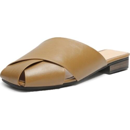 Cross Baotou Leather Slippers Women Wear Outside 2020 Summer Lazy Half Slippers 2020 Summer New Style Shoes