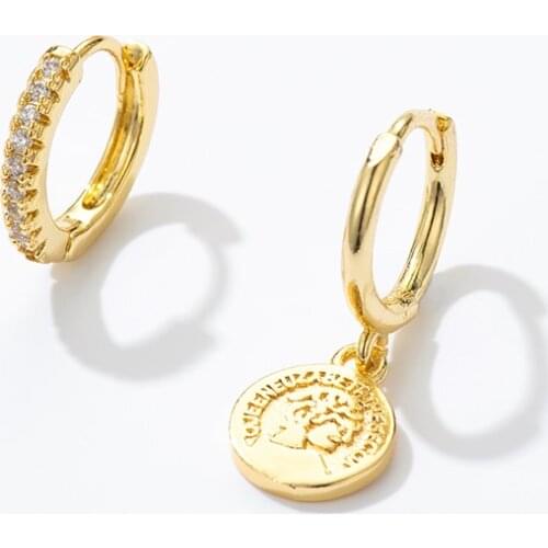 SIPENGJEL Fashion Inlaid Zircon Fine Coin Small Hoop Earrings Simple Korean Style Dainty Earrings For Women Jewelry 2021