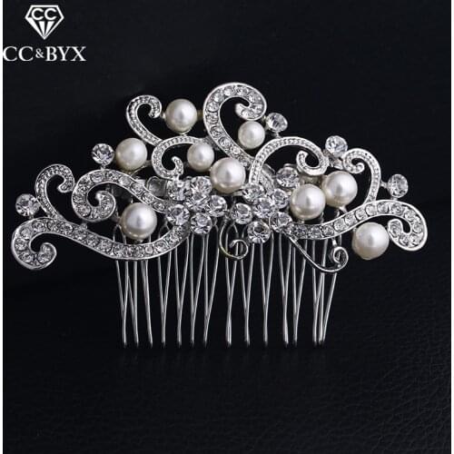 CC Wedding Jewelry Comb For Women Hair Accessories Hair Accessories Tiara For Bride Party Beach Cubic Zirconia Pearl Beads A096