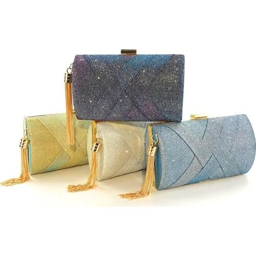 Womens Wedding Clutch Bags Party Purse and Handbag Luxury Discoloration Sequin Elegant Tassel