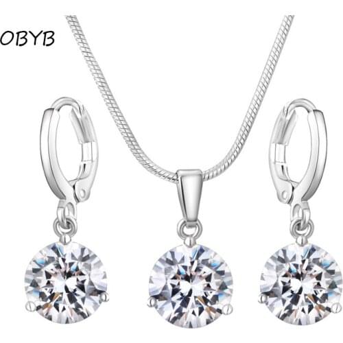 Wedding Pendant Necklace Earrings Sets Bridal Jewelry Sets For Women 2021 Luxury Round Cubic Zirconia Fashion Jewelry Wholesale