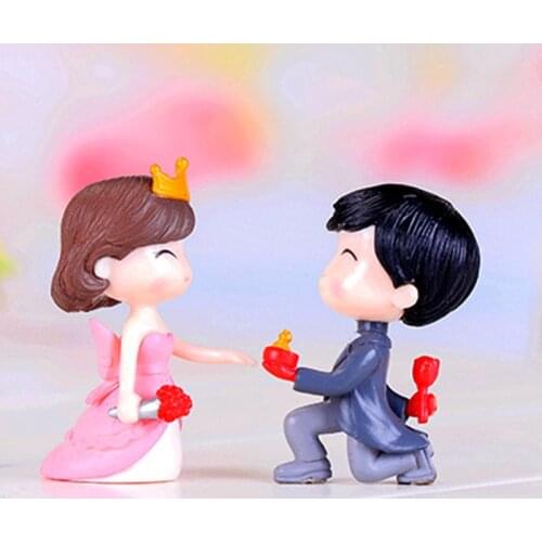 ZOCDOU 2 Pieces Lovely Crown Couple Red Pink Proposal Doll Wedding Gift Ornament Small Statue Figurine Crafts Home Decoration