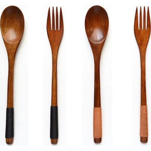 1Pc Natural Wooden Dinner Utensils Rice Home Kitchen Honey Soup Tea Spoon Dessert Fork Tableware