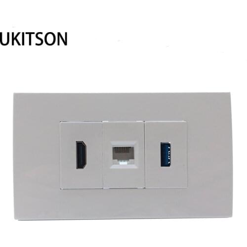 120mm HDMI Wall Plate With HDMI2.0 CAT5E RJ45 Net LAN Plug USB3.0 Socket Female To Female Faceplate