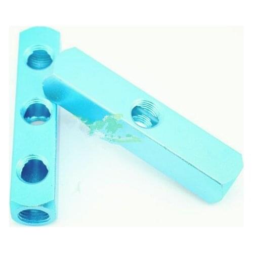 2Pcs 1/4" PT Thread 6 Port 3 Way Quick Connector Air Hose Manifold Block Splitter Blue